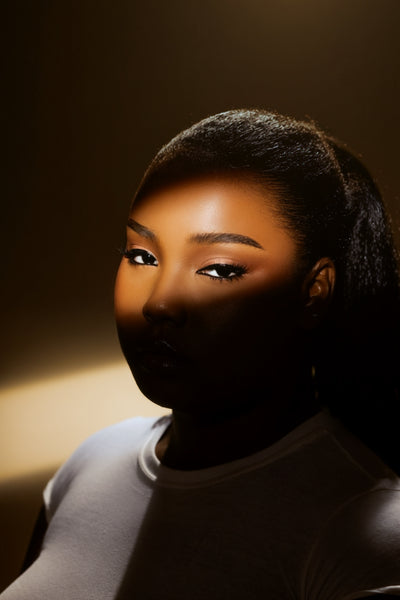 Model wearing Tiara 3D wispy lashes by Mink Rush. 